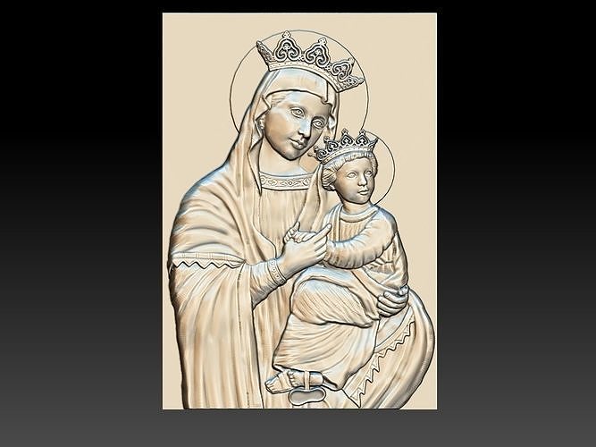 virgin mary baby jesus 3d relief model printing cnc stl art sculptures jesu christian bible religiou object mother holy 3D print model - Mito3D
