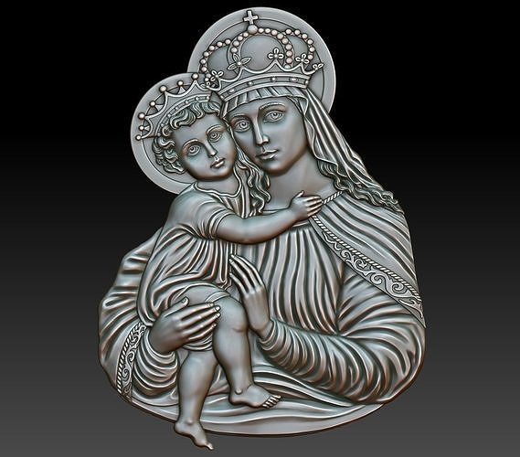 virgin mary child cnc relief religious catholic pendant jewelry woodcarwing cathedral milling symbol christian architectural art sculptures jesus baby infant mother 3D print model - Mito3D