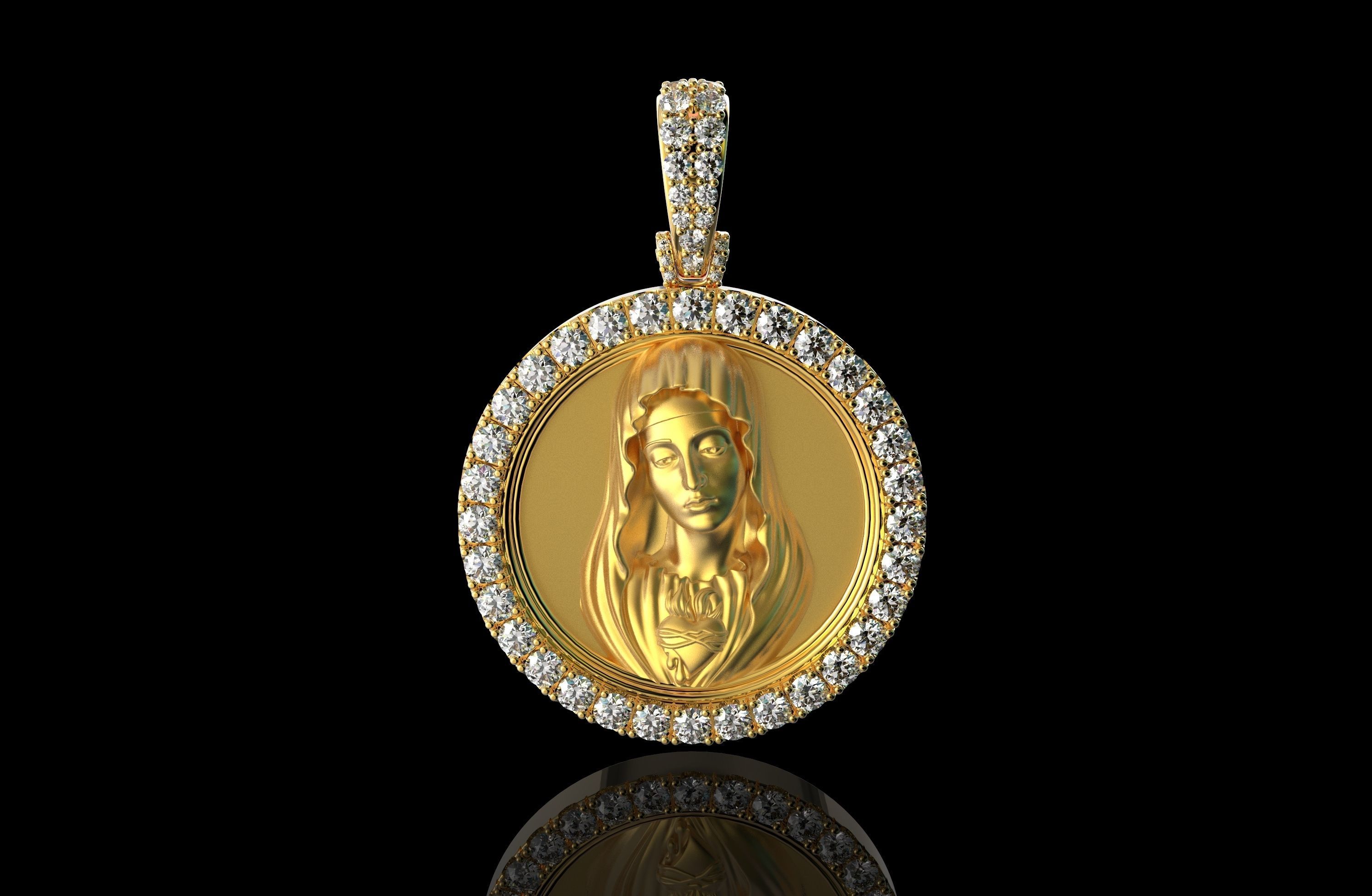 jungfrau maria diamanten anhänger gold luxus silber jesus schmuck halskette juwel christian bibel mutter religiou objekt antiquität retro illustration cad diamant 3D print model - Mito3D