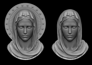 virgem maria pingente 2 versões mãe deus alívio cristão medalhão religioso escultura cabeça retrato arte esculturas 3d print model - Mito3D