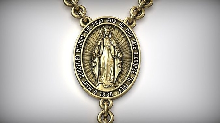 vierge marie chapelet saint collier catholique religiou objet symbole argent oxydé pendentif bijoux fabrication christ jésus prier béni perle colliers 3d print model - Mito3D