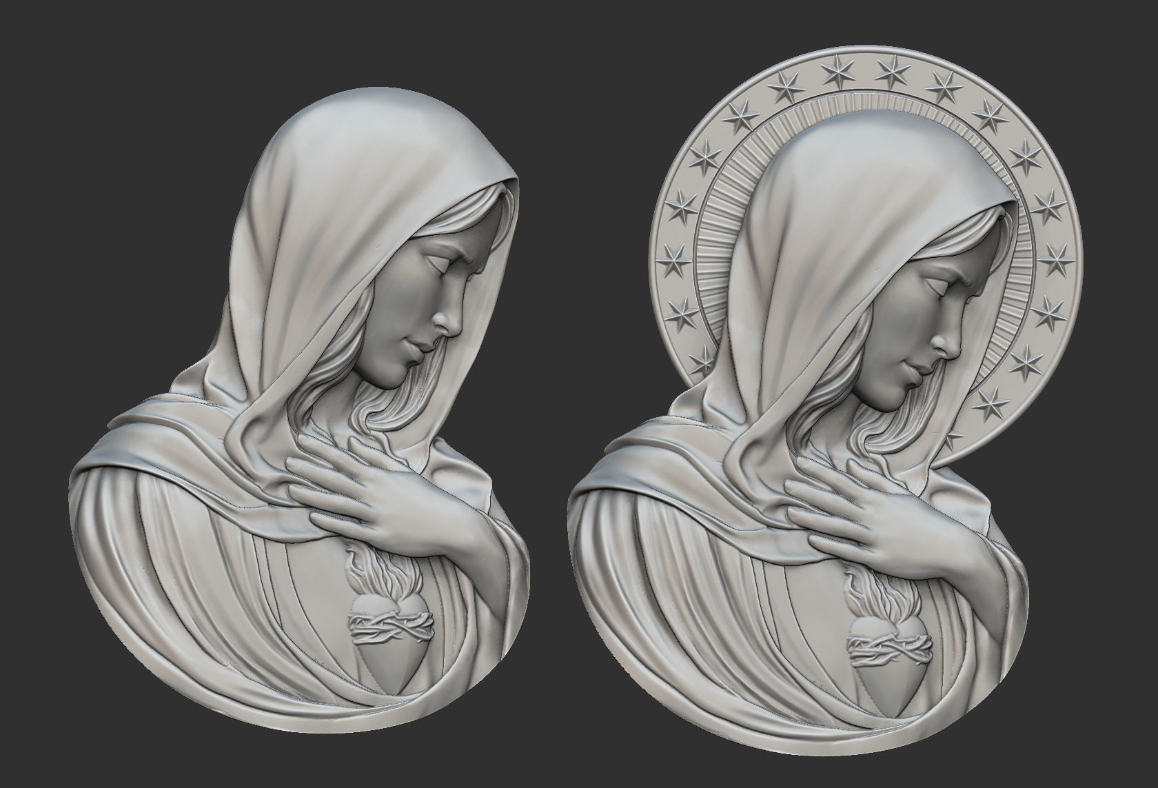 virgin mary sacred heart pendant medallion relief god religious christian mother jewelry jewellery sculpture head art sculptures 3D print model - Mito3D