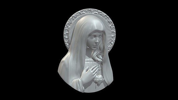 virgin mary sacred heart pendant medallion relief god religious christian mother jewelry jewellery sculpture head art sculptures 3d 3d print model - Mito3D