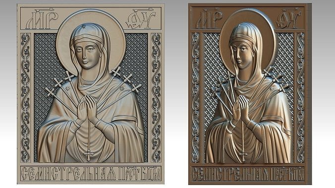 virgin mary seven arrows - lady sorrows relief saint sculptures pendants jewelry catholic religious holy christian art jewellery 3D print model - Mito3D