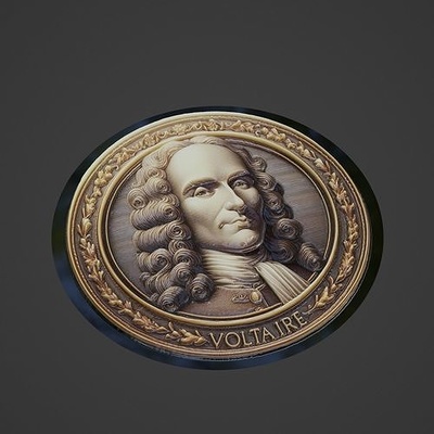 voltaire médaillon collier pendentif médaille historique scientifique science philosophe einstein newton bijoux broches 3d print model - Mito3D