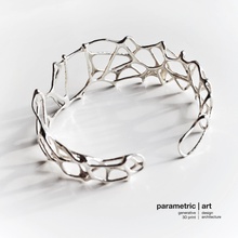 3d voronoi doubleshell üretici manşet bilezik basılmıştır takı 3dprinted Gümüş stelringsilver matematik algoritma hücresel generativejewelry 3dprintedjewelry parametricart organicstructure 3d print model - Mito3D