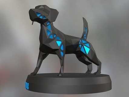 voronoi electric blue dog animal poly polygon polygonal lowpoly mammal farm toy statue print 3dprint printable contemporary nature cute sporty sport art sculptures 3d print model - Mito3D