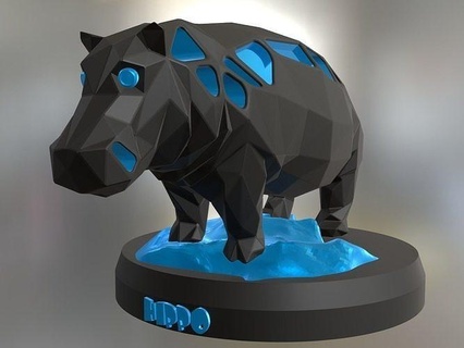 voronoi hippo rock animal poly polygon polygonal lowpoly mammal farm toy statue print 3dprint printable contemporary nature cute fat large art sculptures 3d print model - Mito3D