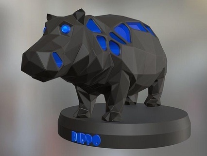 voronoi hippo animal poly polygon polygonal lowpoly mammal farm toy statue print 3dprint printable contemporary nature cute large fat art sculptures 3d print model - Mito3D