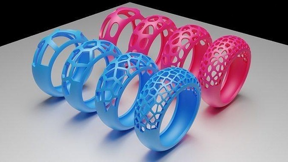 voronoi Muster Ringe Schmuck Hochzeit Engagement Juwel druckbar Ring Mode tragbar 3d drucken Zellen polygonal 3d print model - Mito3D