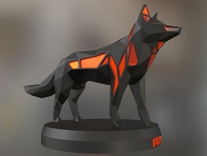 voronoi red fox pose animal poly polygon polygonal lowpoly mammal farm toy statue print 3dprint printable contemporary nature cute dog art sculptures 3d print model - Mito3D