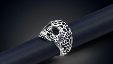voronoi skull ring 3d model printing skullring ringskull biker jewelry jewellery skullrin silver jewel rings 3d print model - Mito3D