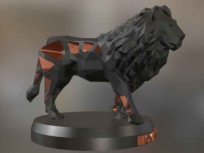 Voronoi katı siyah aslan kral hayvan poli çokgen düşük memeli Çiftlik oyuncak heykel Yazdır 3dprint yazdırılabilir geometrik çağdaş doğa kedi Sanat heykeller 3D print model - Mito3D
