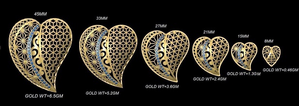 vrpnd2751 Schmuck Anhänger - Halskette Ohrringe drucken gold Größen jaali Blättern Sie Muster 3d print model - Mito3D