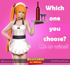 waitress anime girl holding bottle of wine pretty woman cute fanart print3d statue highpoly figure sculpture zbrush young body people art sculptures 3d print model - Mito3D