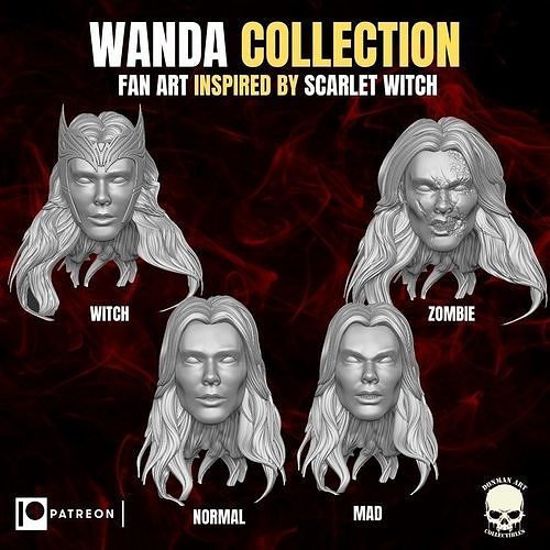 wanda collezione fan arte teste ispirato by scarlatto strega meraviglia leggende medico strano multiverso follia multiverso gi joe mcu professore x testa azione figura giochi giocattoli 3D print model - Mito3D