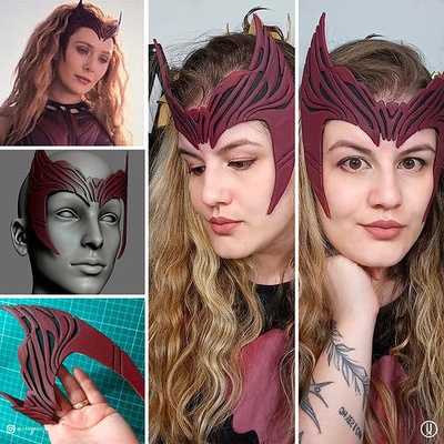 wandavision scarlet witch inspired crown 3d print model wanda vision marvel cosplay costume supports avengers endgame infinity red tiara prop comics maximoff mutant fashion 3d print model - Mito3D