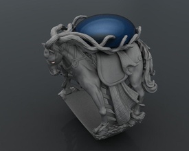 cheval de guerre l'homme l'anneau l'impression 3d modèle bijoux joyau or d'argent le diamant imprimable brillant bague en anneau mode bataille les anneaux 3d print model - Mito3D