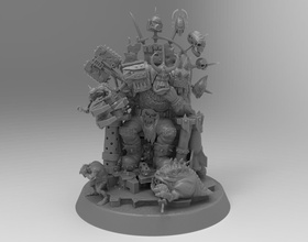 warboss seated on a throne orc gretchin squig horns helmet green 40k war scifi boss robot miniature cartridges ax dynamite barbarian army weapon heads games toys board 3d print model - Mito3D