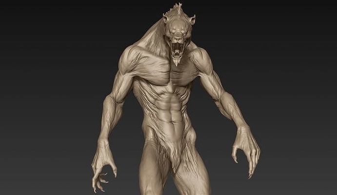 kriegswolf gestellt 3d drucken modell wolf monster kreatur fantasie humanoid männlich charakter zbrush bildhauerei tier zahl statue druckbar mythisch grusel kunst skulpturen 3d print model - Mito3D