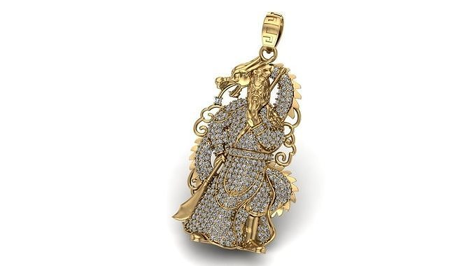 warrior pendant dragon diamond gold printable 3dmodel gift christmas character sword silver jewelry pendants 3D print model - Mito3D