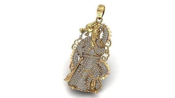 guerriero pendente Drago diamante oro stampabile 3dmodel regalo Natale carattere spada argento gioielleria ciondoli 3d print model - Mito3D