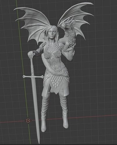 guerriero regina drago fantasia creatura immaginario lame arma magico carattere donna arte sculture 3D print model - Mito3D
