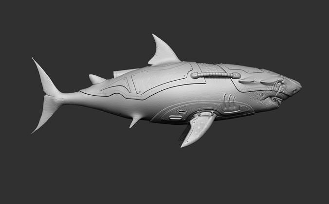 warrior shark fish fin underwater sea swimming ocean animal illustration isolated animals water nature aquarium wildlife aquatic art sculptures 3D print model - Mito3D