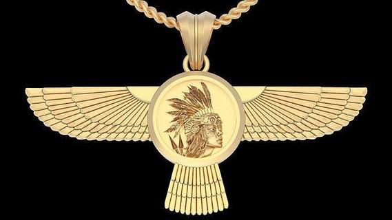 warrior wings pendant silver gold printable jewelry 3d model design trend fashion fantasy wedding indian zbrush statue sculpture sterling pendants 3d print model - Mito3D