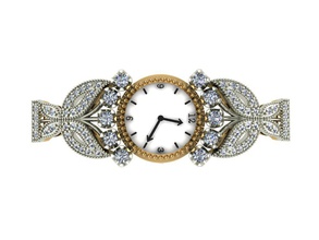 watch clock 3dm stl regarder or argent gemme personnage l'horloge bijou temps platine femme fille personnages mariage bijoux femelle jewelcad bague bracelet bracelets 3d print model - Mito3D