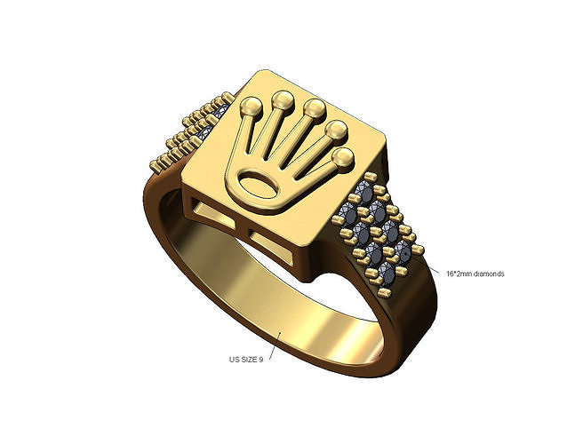 coroa diamante lados quadrado sinete anel us Tamanho 9 moda bling robusto joalheria ouro prata imprimível jóias senhores homens 3d modelo argolas 3D print model - Mito3D