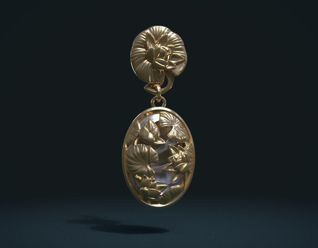 water lily earring jewelry bog pendant enamel gold clasp flower earrings 3D print model - Mito3D