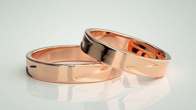 wave plain gold couple band ring 3dm stl render wedding engagement jewellery printable jewel diamond jewelry rings bride groom platinum bands 3d print model - Mito3D