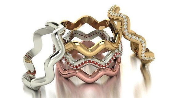 Welle Ring Schmuck Silber druckbar Diamant Juwel Hochzeit Engagement Mode Platin engagem brillant Weiß Gold Schönheit Ringe 3d print model - Mito3D