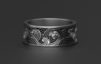 les vagues de l'océan anneau mariage bijoux la vague 3d d'impression modèle large l'anneau ornement imprimable anneaux l'eau tempête japon l'engagement 3d print model - Mito3D