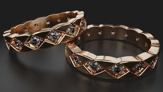 wavy jewelry ring gems 3d print model stl 3dm luxury fashion elegant precious printable jewel gem brilliant diamond gold cnc beauty machining rings 3d print model - Mito3D