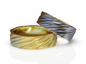 wavy matt wedding rings set ring band gold printable silver jewel jewellery sandblasted jewelry 3d print model - Mito3D