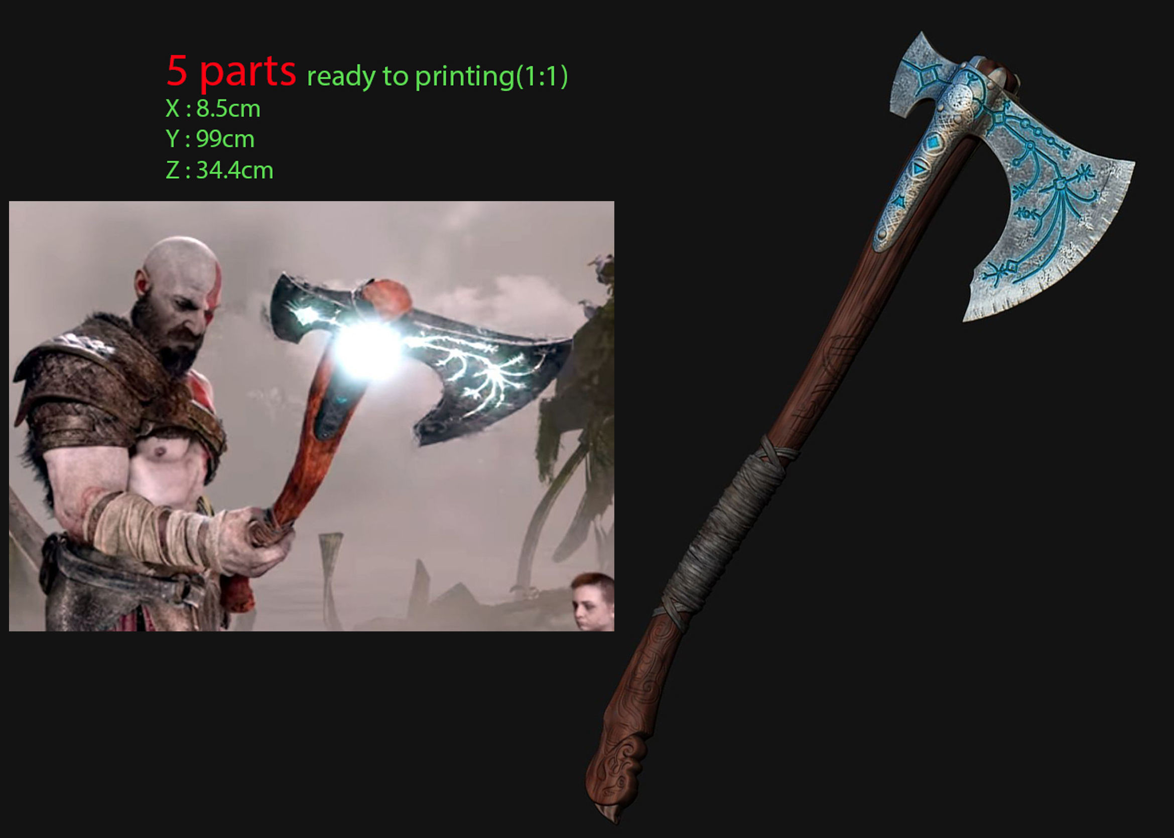 weapon kratos - leviathan axe god of war sword godofwar game ps4 toys equipment manga hottoy playstation games accessories 3D print model - Mito3D