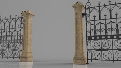 weathered column gate fence fences gates fencing barrier boundary enclosure railing house outdoor paling wooden wrought iron 3d print model - Mito3D
