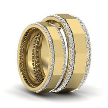 boda bandas pareja promesa anillos boda compromiso joyería imprimible joya diamante anillo oro novio banda platino solitario princesa silueta matrimonio 3d print model - Mito3D