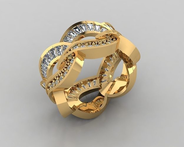 Hochzeit Stangenbrot Diamant 3d drucken Modell Ring Schmuck Silber Gold Juwel Mode Ringe 3D print model - Mito3D