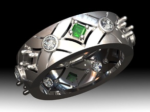 wedding band jewelry weddingband eternity princess diamond round bezels prongs rings 3d print model - Mito3D