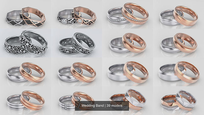 Hochzeit Band Männer Ring Silber Gold Schmuck Ringe druckbar 3d Juwel brillant Diamant Weiß Halskette Engagement Schönheit Bands 3D print model - Mito3D
