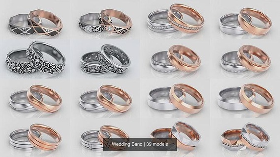 Hochzeit Band Männer Ring Silber Gold Schmuck Ringe druckbar 3d Juwel brillant Diamant Weiß Halskette Engagement Schönheit Bands 3d print model - Mito3D