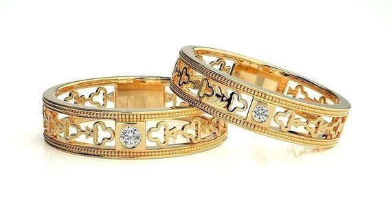 Boda banda 1209 joyería joya anillo oro imprimible brillante anillos diamante compromiso lujo solitario platino precioso Pareja 3d print model - Mito3D