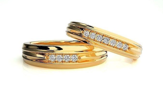 mariage bande 1318 bijoux bague or imprimable brillant anneaux diamant engagement luxe solitaire platine précieux couple 3d print model - Mito3D