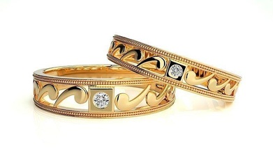 düğün grup 1330 takı yüzük altın yazdırılabilir parlak yüzükler elmas nişan lüks Solitaire platin değerli 3d print model - Mito3D