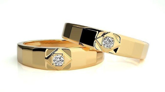 mariage bande 1350 bijoux bague or imprimable brillant anneaux diamant engagement luxe solitaire platine précieux couple 3d print model - Mito3D