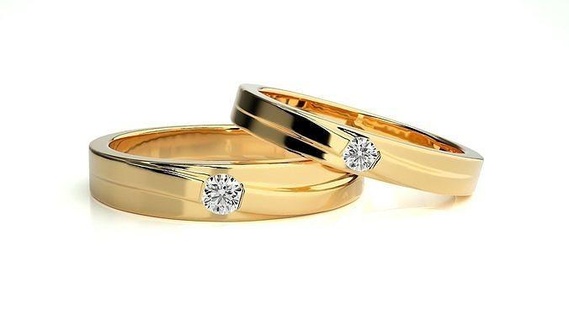 düğün grup 1374 takı yüzük altın yazdırılabilir parlak yüzükler elmas nişan lüks Solitaire platin değerli çift 3d print model - Mito3D