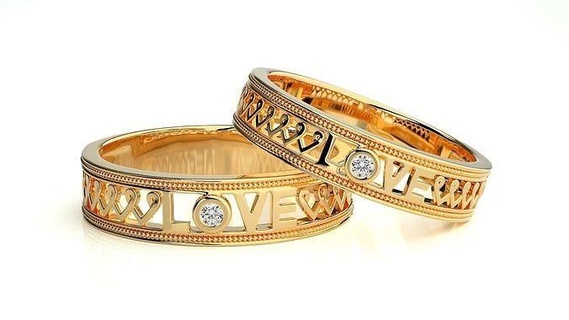 mariage bande 1382 bijoux bague or imprimable brillant anneaux diamant engagement l'amour luxe solitaire platine précieux couple 3d print model - Mito3D